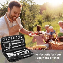 Kepsninės įrankių rinkinys, 24 nerūdijančio plieno kepsninės priedai su laikymo krepšiu, visas lauko kepsninės priedų rinkinys, 