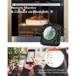 Bketuri kepimo termometras su Bluetooth funkcija, su laikrodžiu, 4 temperatūros jutikliai, zondas, skaitmeninis grilio termometr