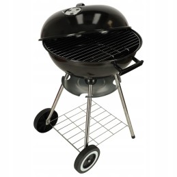 Garden charcoal grill for briquettes, closed, with cover, ventilation and shelf