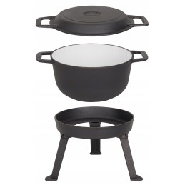 3 viename emaliuotas ketaus puodas, 5 litrai, dangtis, grilio funkcija, ugnies puodas