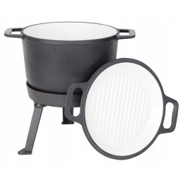 3 viename emaliuotas ketaus puodas, 5 litrai, dangtis, grilio funkcija, ugnies puodas