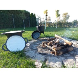 3 viename emaliuotas ketaus puodas, 5 litrai, dangtis, grilio funkcija, ugnies puodas