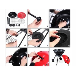 Sodo anglies briketų grilis su ratukais, dangtelis, apvalus, rakinamas, nešiojamas