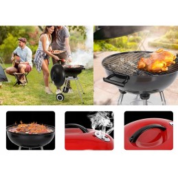 Sodo anglies briketų grilis su ratukais, dangtelis, apvalus, rakinamas, nešiojamas