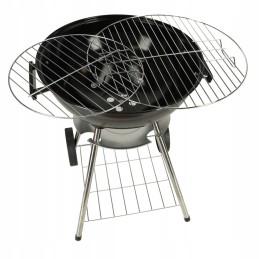 Garden charcoal grill for briquettes, closed, with cover, ventilation and shelf
