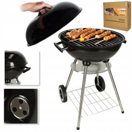 Garden charcoal grill for briquettes, closed, with a cover, ventilation and a shelf