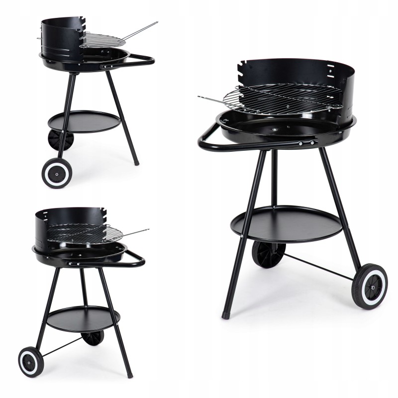 Round garden grill with adjustable grate height