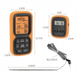 Belaidis mėsos rūkymo termometras su 2 zondais