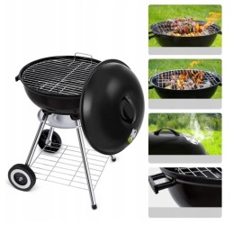 Garden charcoal grill for briquettes, closed, cover, shelf