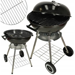 Charcoal garden grill grate with cover ventilation shelf wheels
