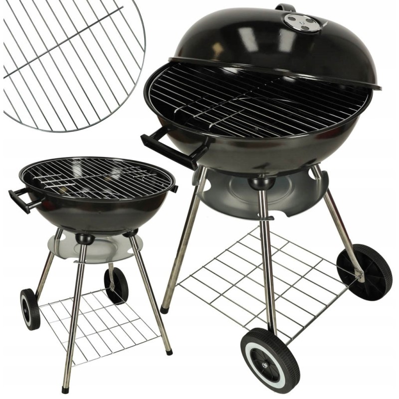 Grilis su anglimis, grotelės su dangteliu, ventiliacija, lentyna, ratukai