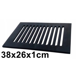 Plazminiu būdu pjaustytos karščiui atsparios plieno grotelės, matmenys 38x26 cm, storis 10 mm.