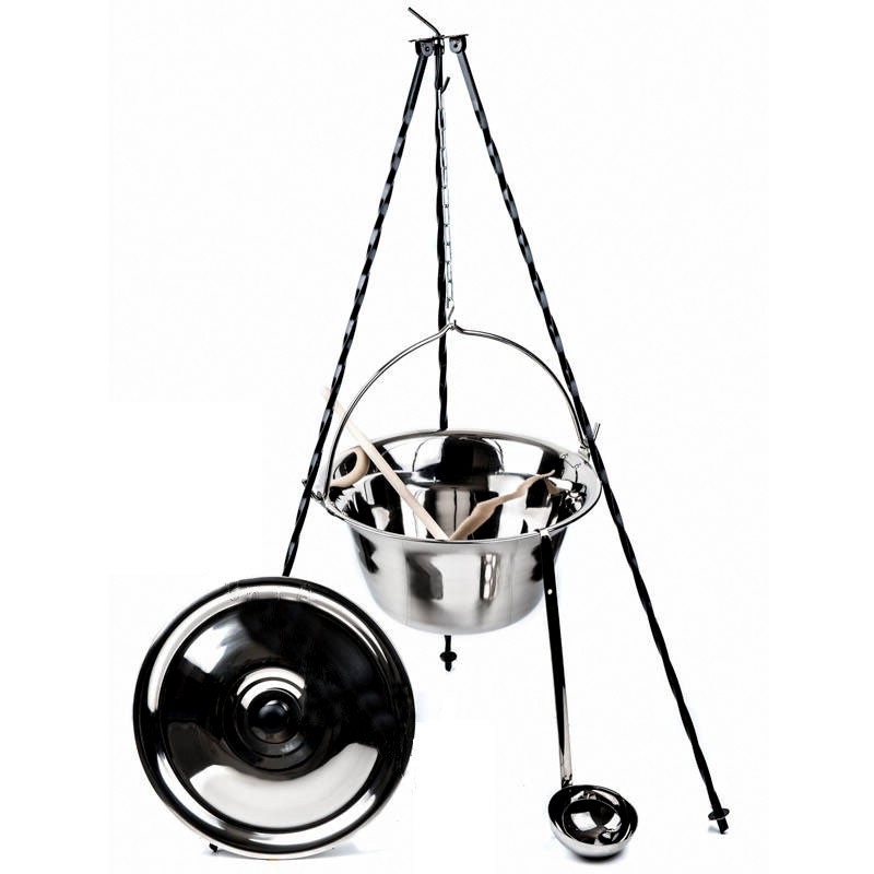 Hungarian stainless steel cauldron 8l stand 120 cm + lid + spoon and ladle