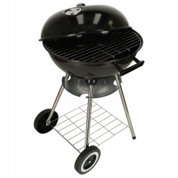 Garden charcoal grill for briquettes, closed, with cover, ventilation and shelf