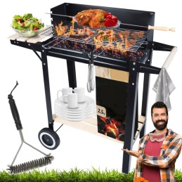 Sodo kepsninė su anglimis ant ratų, didelis iešmas, lentynos, grilis + nemokamas šepetys