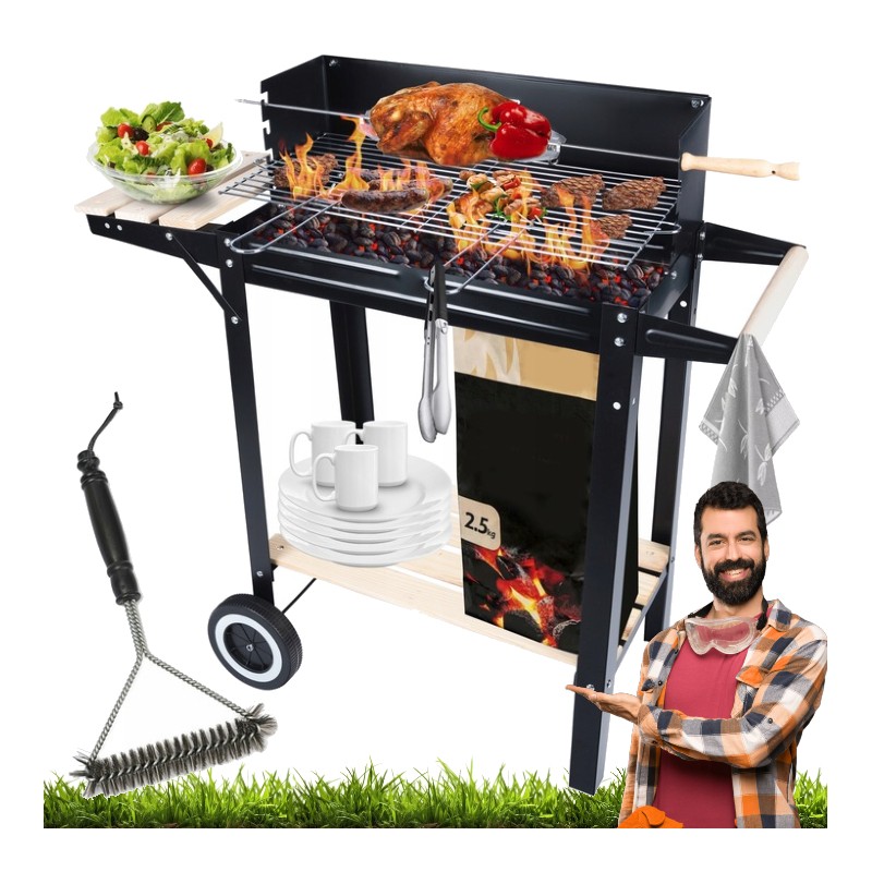 Sodo kepsninė su anglimis ant ratų, didelis iešmas, lentynos, grilis + nemokamas šepetys