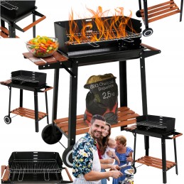 Dārza ogļu grils uz ritenīšiem ar plauktu, restes platums un augstums 48x26,5 cm