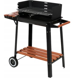 Charcoal garden grill on wheels with shelf grate 48x26.5cm wide high
