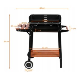 Charcoal garden grill on wheels with shelf grate 48x26.5cm wide high