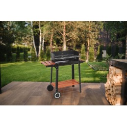 Dārza ogļu grils uz ritenīšiem ar plauktu, restes platums un augstums 48x26,5 cm