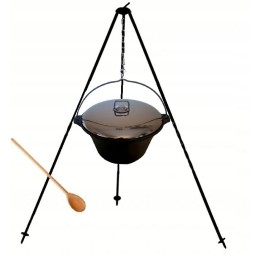 Cast iron cauldron 8 l + tripod 120 cm + stainless steel lid + spoon