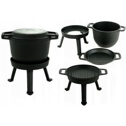 3in1 juodas ketaus katilas, 8l, dangtis, grilio funkcija, ugnies puodas