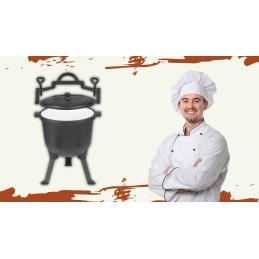 Emaliuotas ketaus katilas, vengriškas medžioklės puodas laužo griliui, 8l