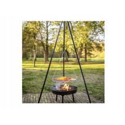 Trikojis sodo grilis su grotelėmis, sodo laužavietė, pakabinamas grilis