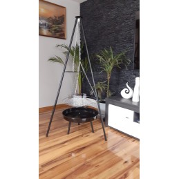 Trikojis sodo grilis su grotelėmis, sodo laužavietė, pakabinamas grilis