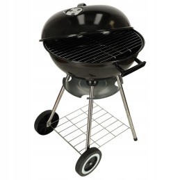 Garden charcoal grill for briquettes, closed, with cover, ventilation and shelf
