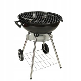 Garden charcoal grill for briquettes, closed, with cover, ventilation and shelf