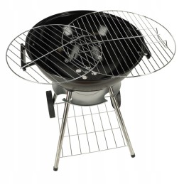 Garden charcoal grill for briquettes, closed, with cover, ventilation and shelf