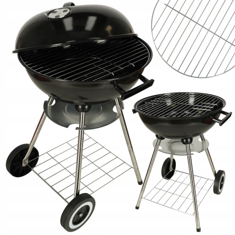 Garden charcoal grill for briquettes, closed, with a cover, ventilation and a shelf