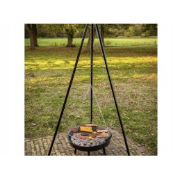 Trikojis sodo grilis su grotelėmis, sodo laužavietė, pakabinamas grilis