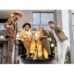 Trikojis sodo grilis su grotelėmis, sodo laužavietė, pakabinamas grilis