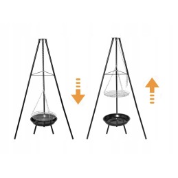 Trikojis sodo grilis su grotelėmis, sodo laužavietė, pakabinamas grilis