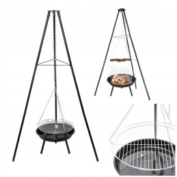 Trikojis sodo grilis su grotelėmis, sodo laužavietė, pakabinamas grilis