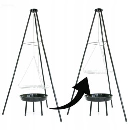 Trikojis sodo grilis su grotelėmis, sodo laužavietė, pakabinamas grilis