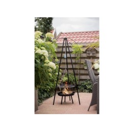 Trikojis sodo grilis su grotelėmis, sodo laužavietė, pakabinamas grilis