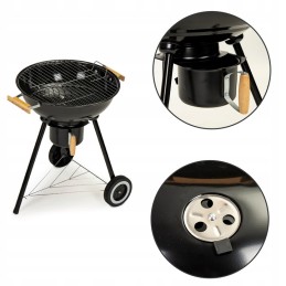 Apvalios sodo kepsninės, dangtis ant ratukų, pelenų keptuvė, ventiliacija, grotelės, rankena