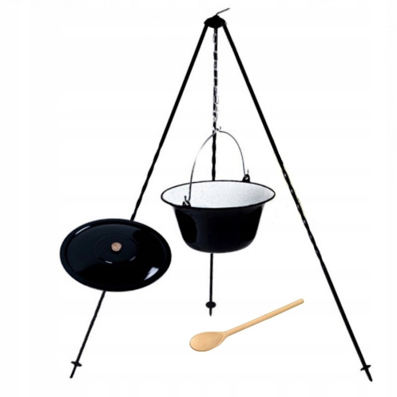 Originalus vengriškas emaliuotas katilas 20l + stovas 120cm + dangtis