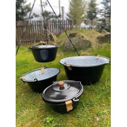 Originalus vengriškas emaliuotas katilas 20l + stovas 120cm + dangtis