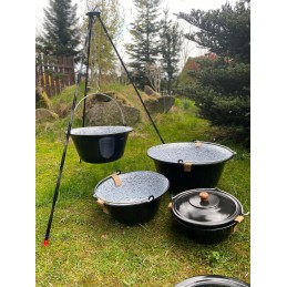 Originalus vengriškas emaliuotas katilas 20l + stovas 120cm + dangtis