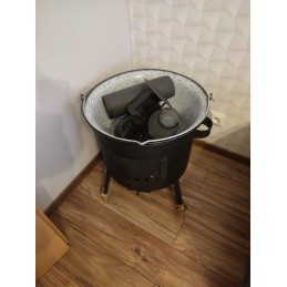 Originalus vengriškas emaliuotas katilas 20l + stovas 120cm + dangtis