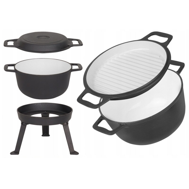 3 viename emaliuotas ketaus medžioklės puodas kepsniams, grilis mk302, 5l nemokamai