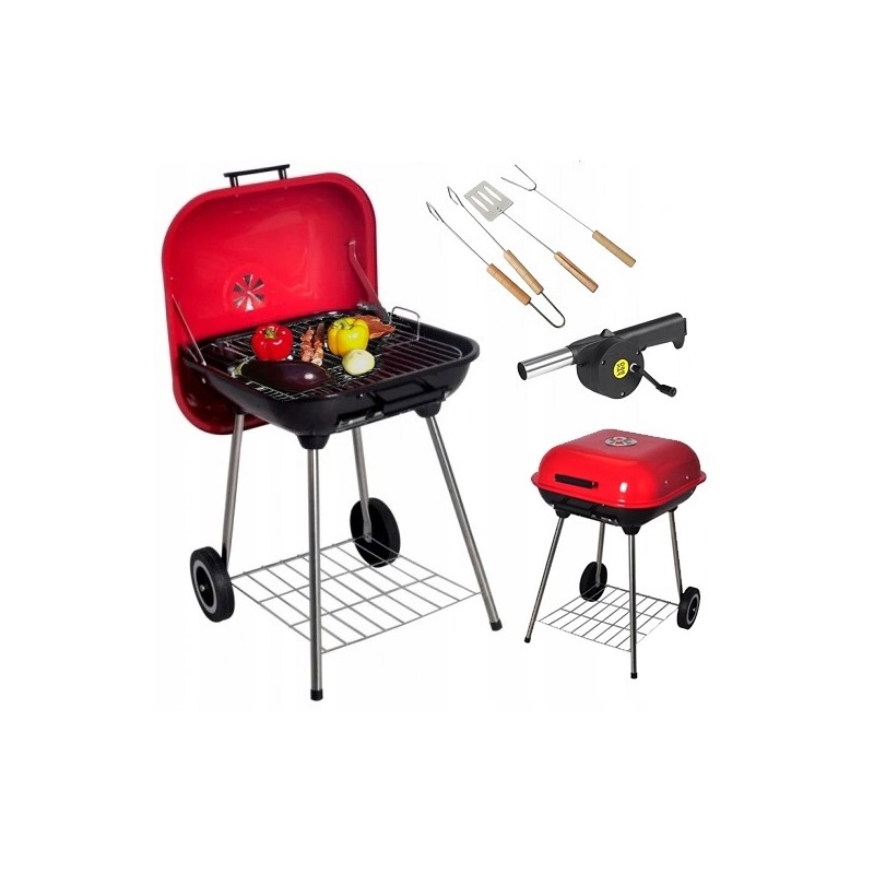 Didelė sodo grilis ant ratų su priedų dangteliu