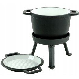 Medžioklinis virdulys 8 l, emaliuotas ugnies puodas, emaliuota grilio keptuvė
