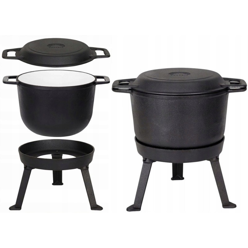 Medžioklinis virdulys 8 l, emaliuotas ugnies puodas, emaliuota grilio keptuvė