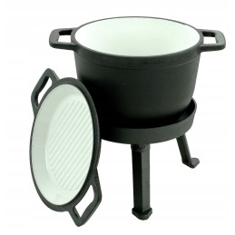Medžioklinis virdulys 8 l, emaliuotas ugnies puodas, emaliuota grilio keptuvė