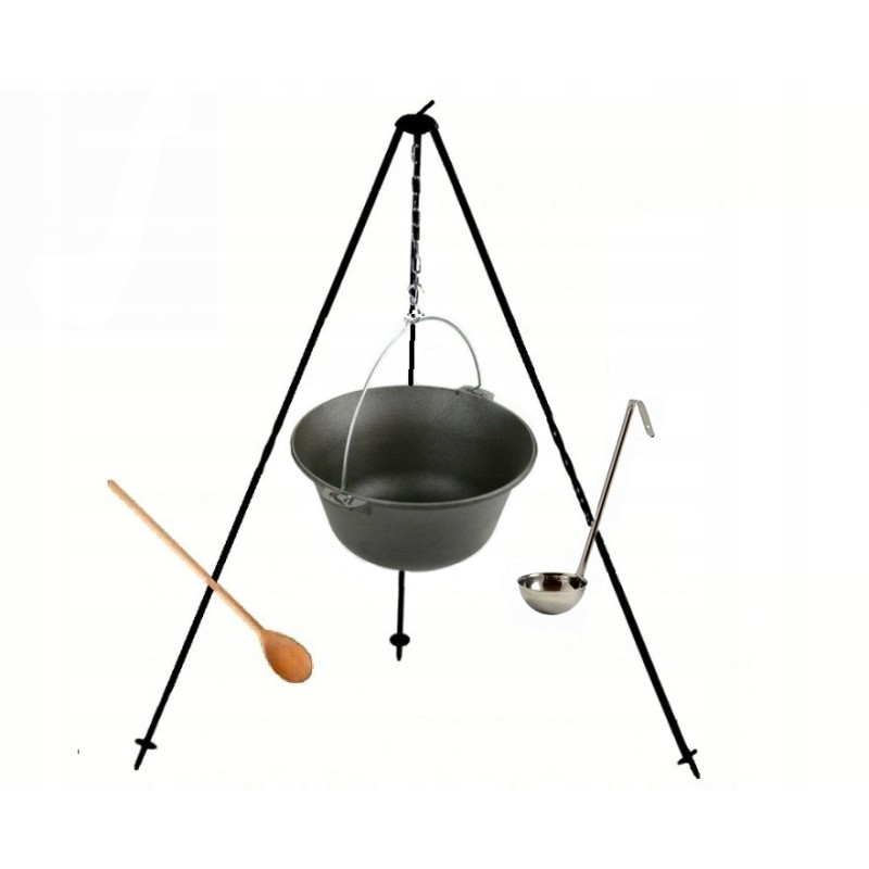 Cast iron cauldron 8 l + tripod 120 cm + + spoon + ladle 30 cm